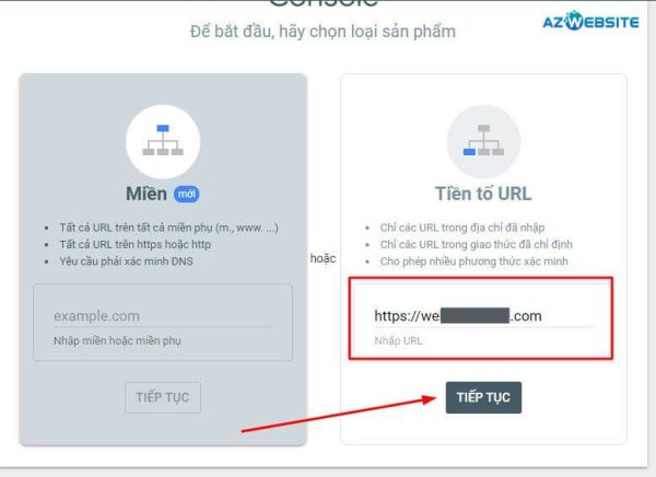 Chọn "Thêm trang web" và nhập URL trang web của bạn